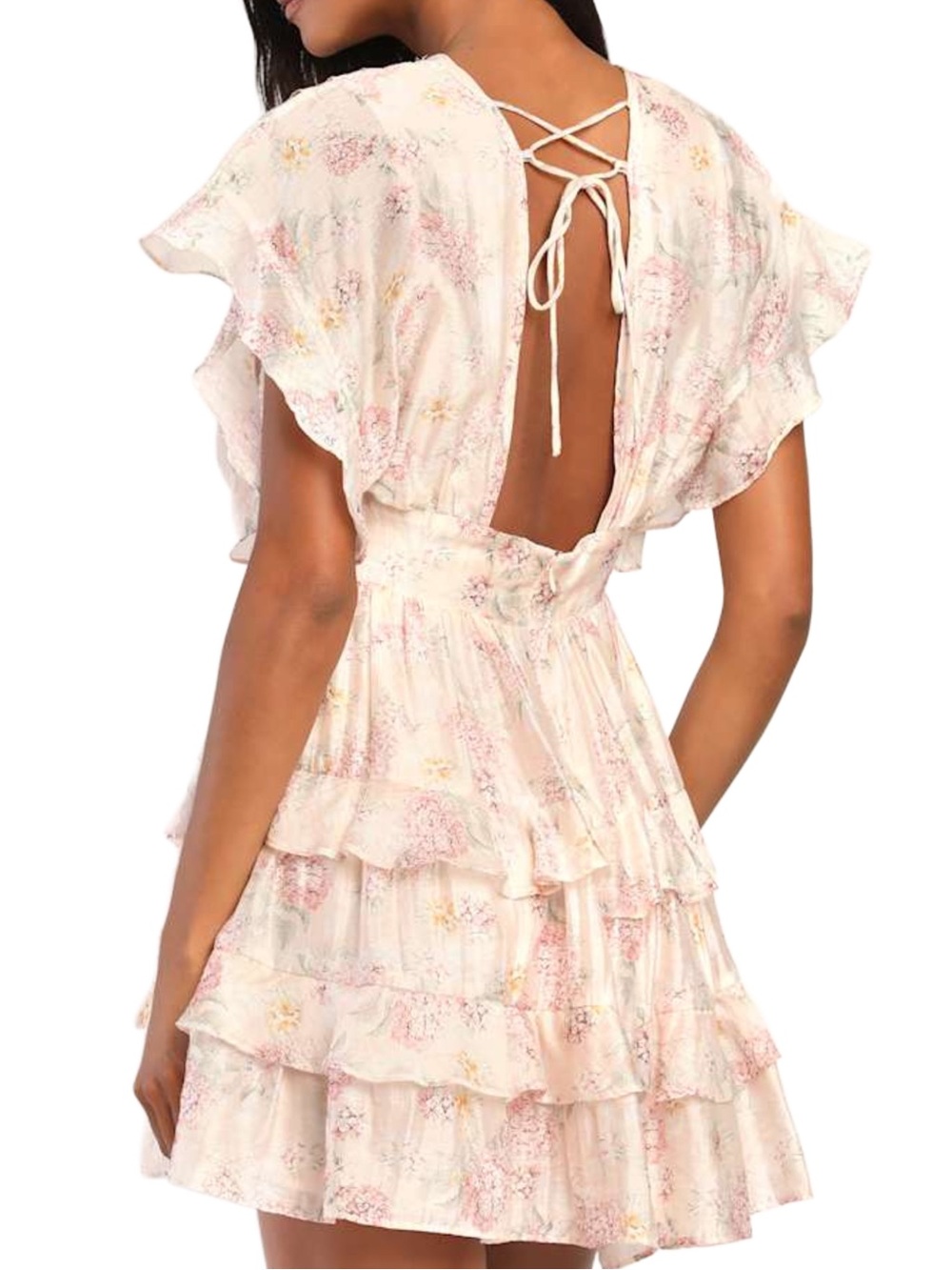 Lulu’s Easily in Love Blush Pink Floral Print Ruffled Tiered Mini Dress - Picture 3 of 8